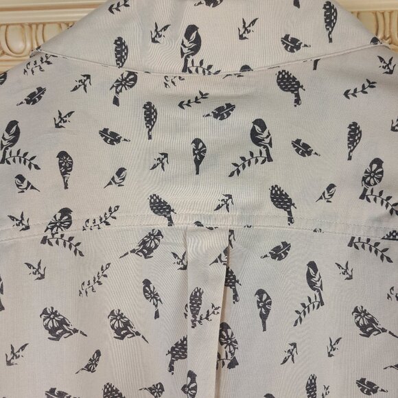 STYLE & CO Long Sleeve Button Down Cream With Black Bird Print Sz XL - Picture 6 of 12